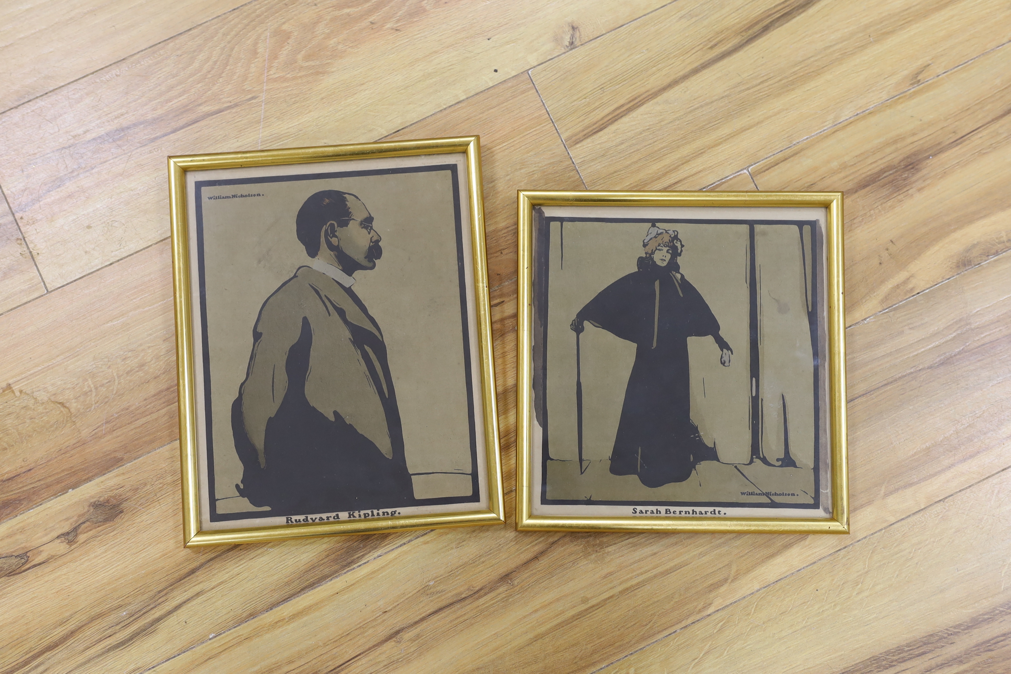 William Nicholson (1872-1949), four colour lithographs, comprising, portraits of Rudyard Kipling, H.R.H. The Prince of Wales, The Archbishop of Canterbury and Sarah Bernhardt, largest 27 x 24cm, framed and glazed